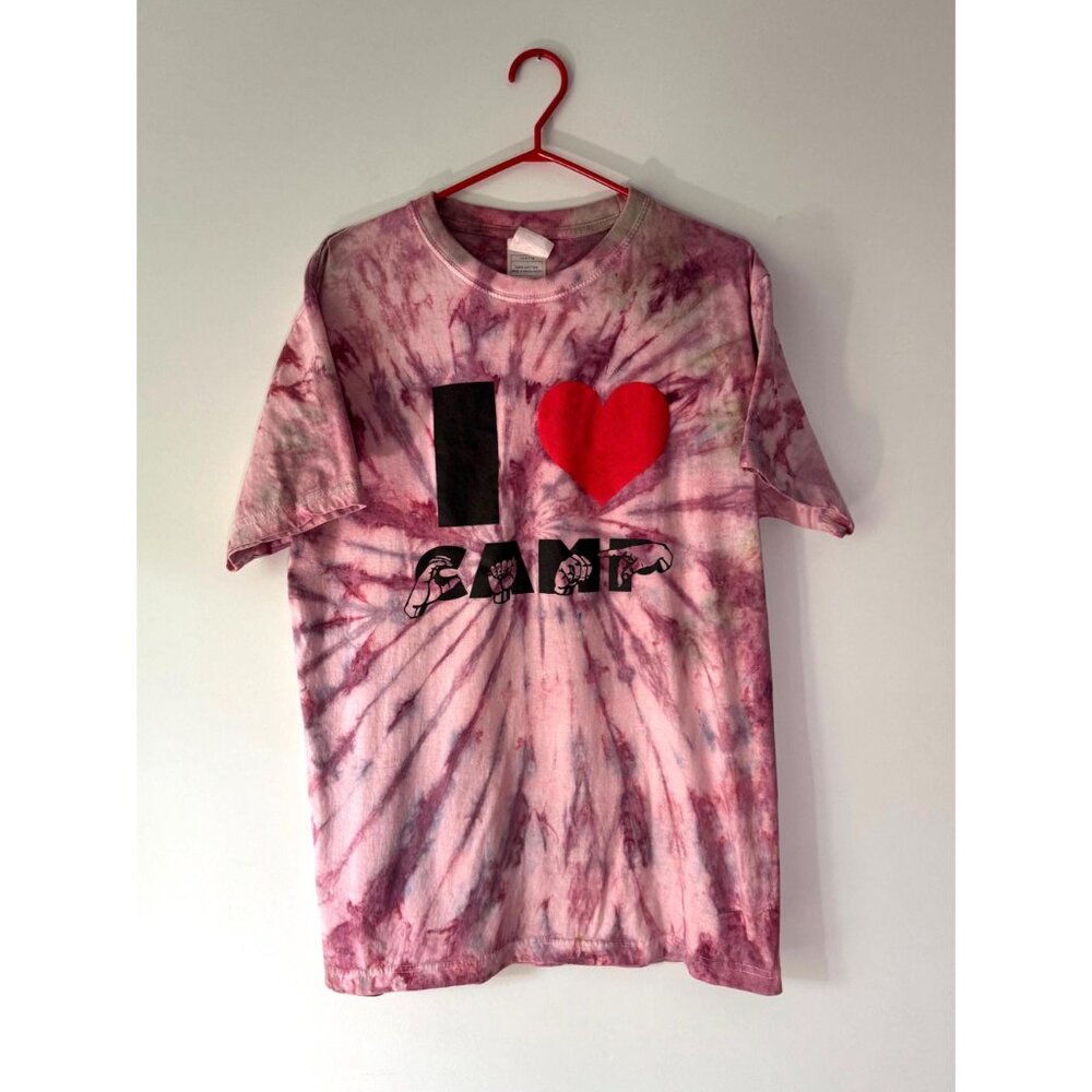 90s vintage purple tie dye I LOVE CAMP fun summer graphic cotton tshirt - Picture 8 of 9